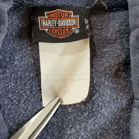 Harley-Davidson Hoodie Women Small Blue Fleece Lined V Neck Drawstring Pullover - Picture 3 of 10